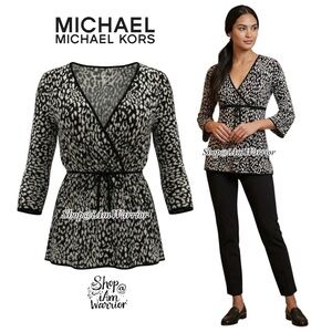 Michael Kors animal print surplice cotton sweater top *shop@iamwarrior